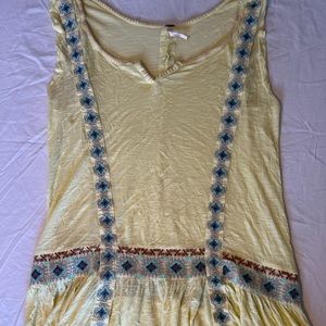 FREE PEOPLE Cotton Gauze Tunic tank top gorgeous bright yellow embroidered s.